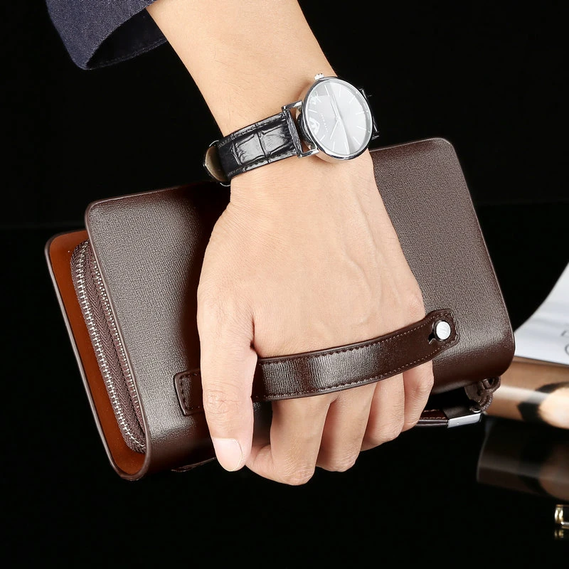 Fashion Men's Wallets Brand Large Zipper Wristlets Phone Man Clutch Bag Business Card Holders Male Leather Wallet Coin Purses