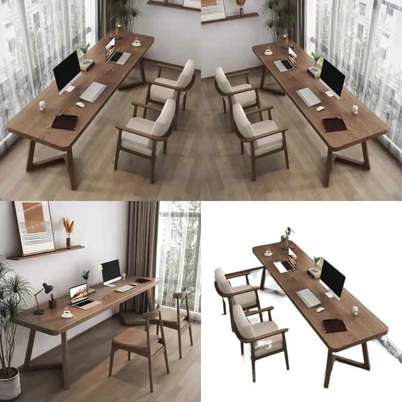 For Solid Wood Double Desk Long Wall Table Courtyard Set Multi Functional Light Luxury Advanced Office Computer Table and