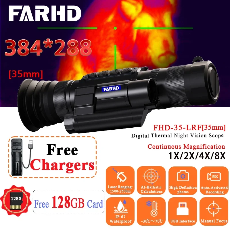 

FARHD 35mm Infrared Thermal Camera for Hunting Night Vision Monocular Outdoor Observation 8X Zoom Thermal Imaging Scope