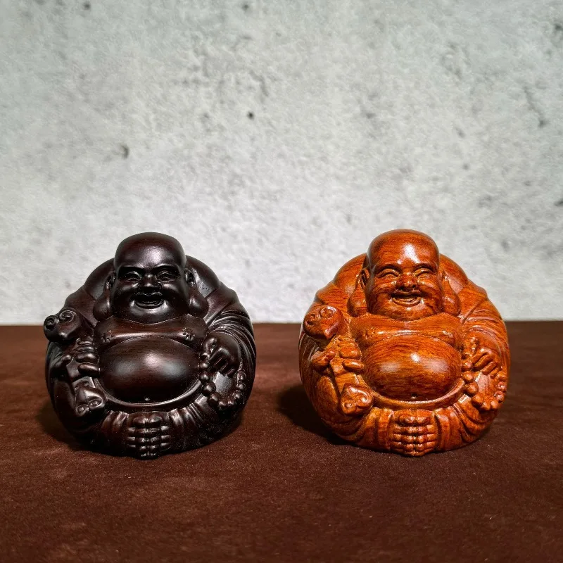 

Handcrafted Black Sandalwood Laughing Buddha Statue - Happy Maitreya Buddha Figurine, Feng Shui Gift for Good Luck & Harmony