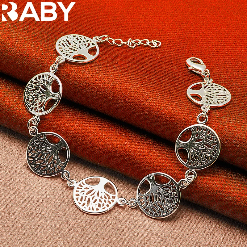 

URBABY 925 Sterling Silver Round Tree Bracelet For Woman Fashion Charm Wedding Engagement Party Jewelry Birthday Gift Wholesale