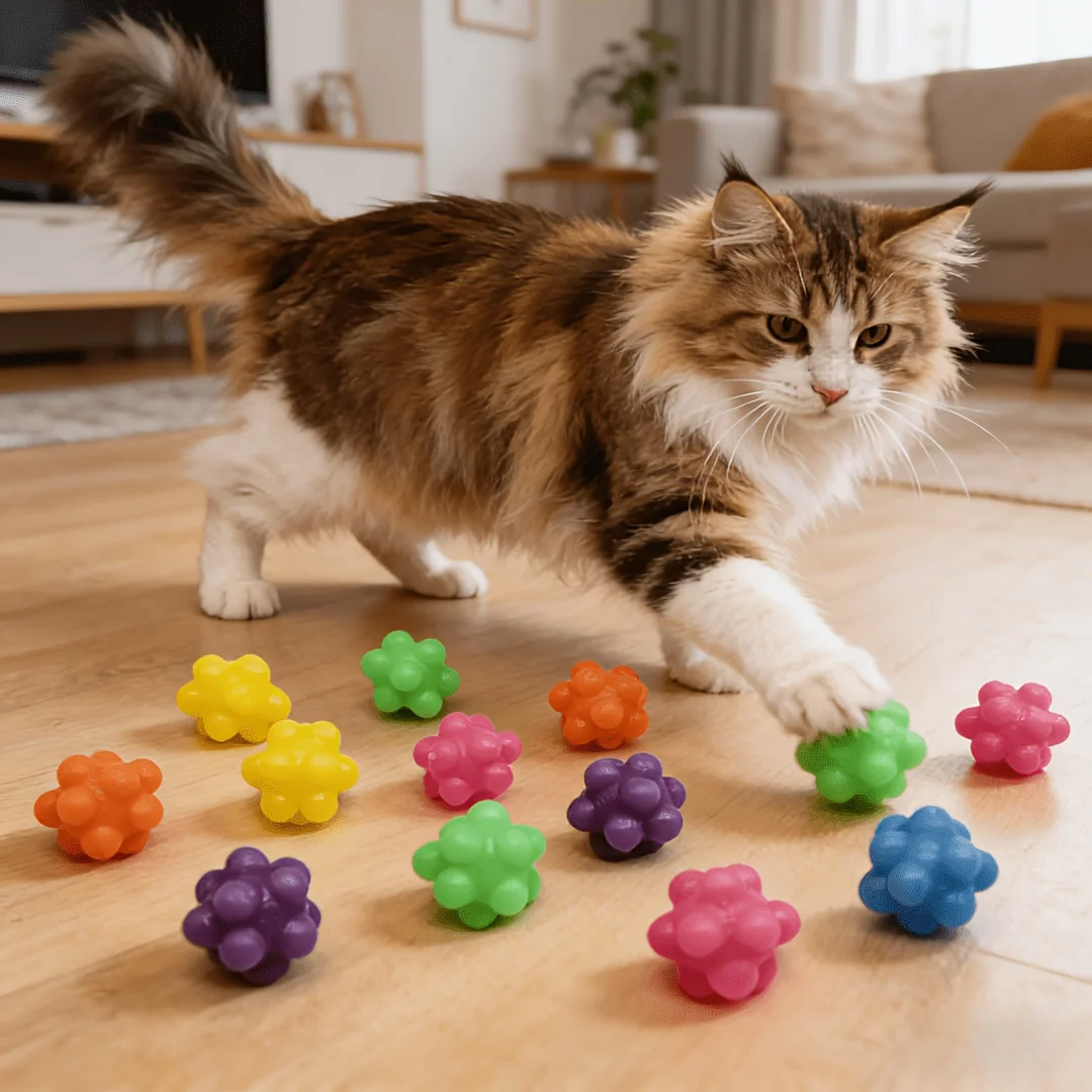 5/50 Stück TPR Elastisches Katzenspielzeug-Set Interaktive Springbälle Zufällige Farben Unterhaltungsartikel für Haustiere Indoor-Spielspielzeug – Detail 8