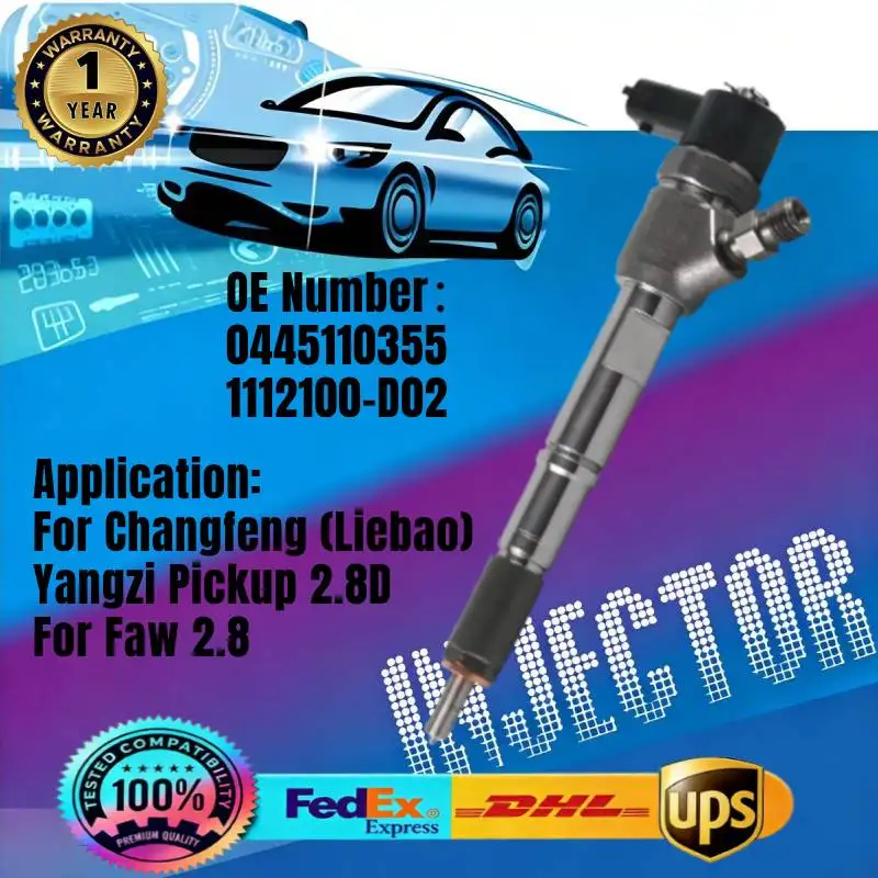 

Diesel Fuel Injector 0445110355 1112100-D02 Common Rail Injector for Faw Changfeng (Liebao) Yangzi Pickup 2.8D Engine