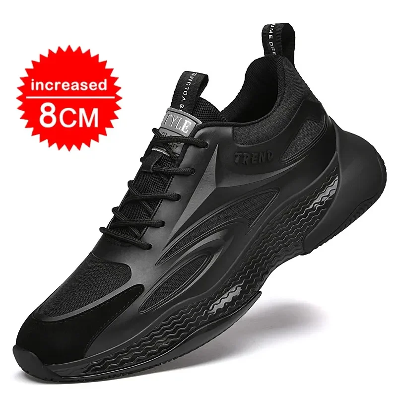 Zapatillas de deporte informales de lujo para hombre, zapatos de malla transpirable con aumento de altura, tacones ocultos de 8cm y 6cm