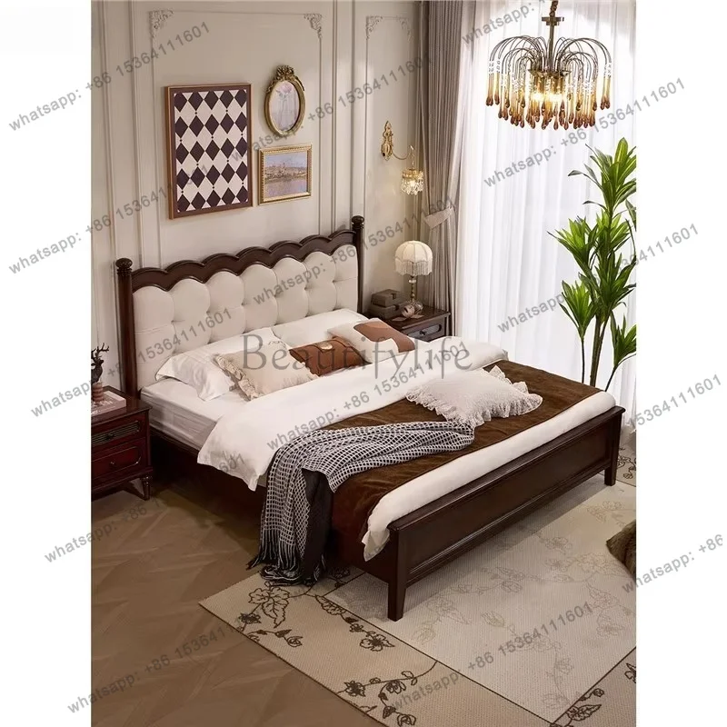 PG Solid Wood Bed Master Bedroom Vintage Style Large Bed Double Bed