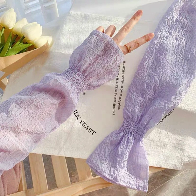 Cute girl loose bubble Sleeves solid color sleeve covers Women\'s Summer outdoor driving UV protection hand sleeves arm guards