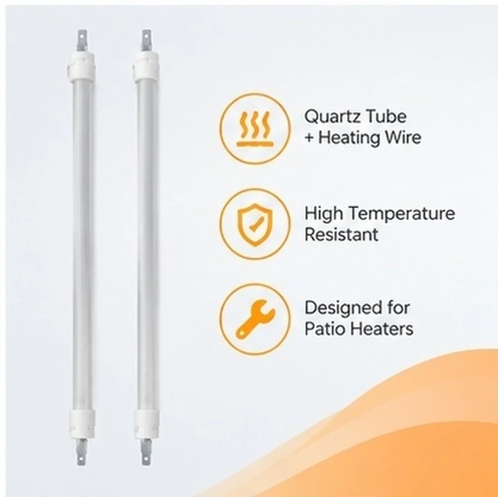 2Pcs Electric Heating Tube Replacement for Patio Heater Lamp Bulbs High Temp Resistant Quartz Material Fast Efficient Warmth