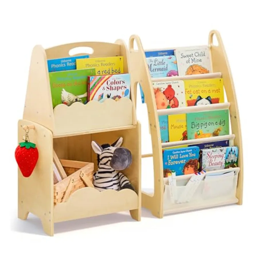

Bookshelf and Toy Storage 5-Tier Sling Toddler Bookshelf 3Pcs Modular Wooden Book and Toy Storage Organizer Bookcase for Room P