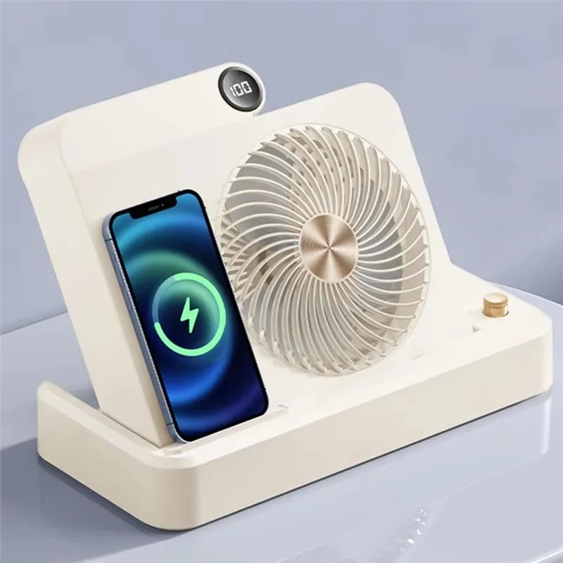 A15Q-Desktop Fan Air Circulator Fan With Wireless Charger Angled Base 100 Speed Adjustment Digital Display Cooling Device