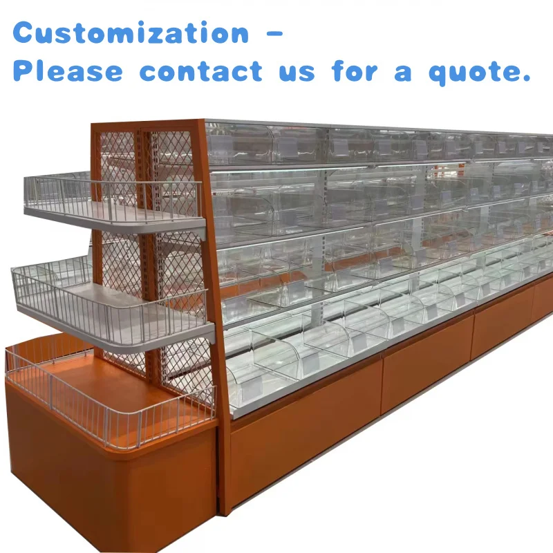 custom.Multifunctional bulk candy snack box display cabinet bulk food display rack supermarket shelf