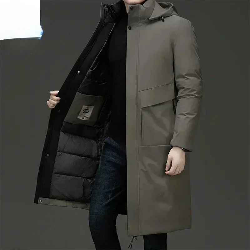 

New Winter Jacket Men's Long Luxury Business Thickened Down Cotton Warm Parkas Men's Street Snow Cold-proof Hooded Padded Coat