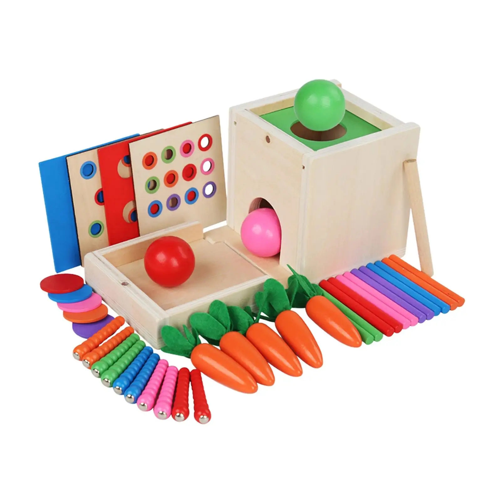 

Object Permanence Box Sensory Toys Activities 6 in 1 Coin Box Toddlers Pulling Carrots for Boys Girls Kids Children Baby Infants