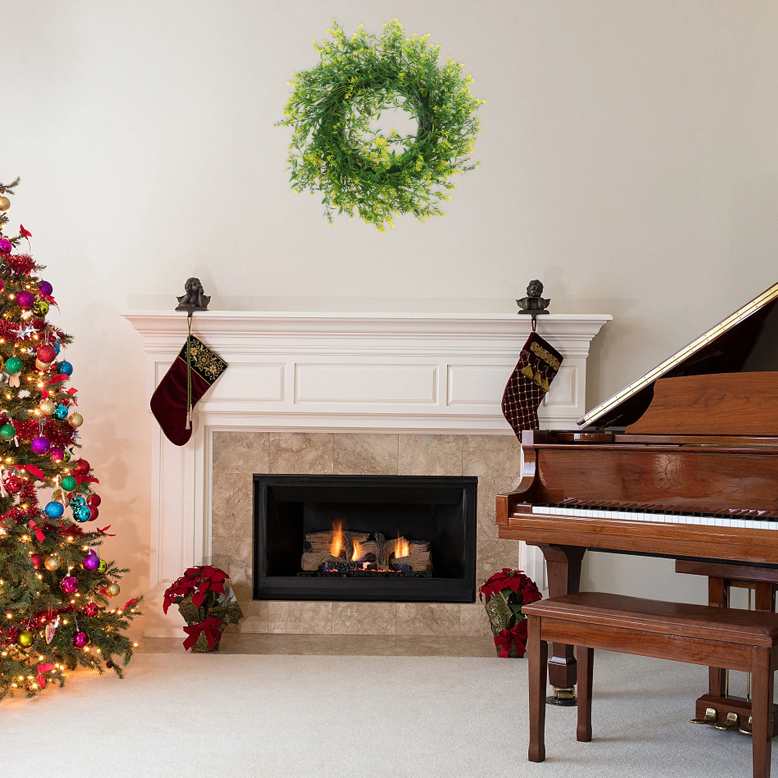 

Artificial Faux Eucalyptus Garland Holiday Wreath Year Round Front Door Wall Fireplace Decoration Fake Plants Garland