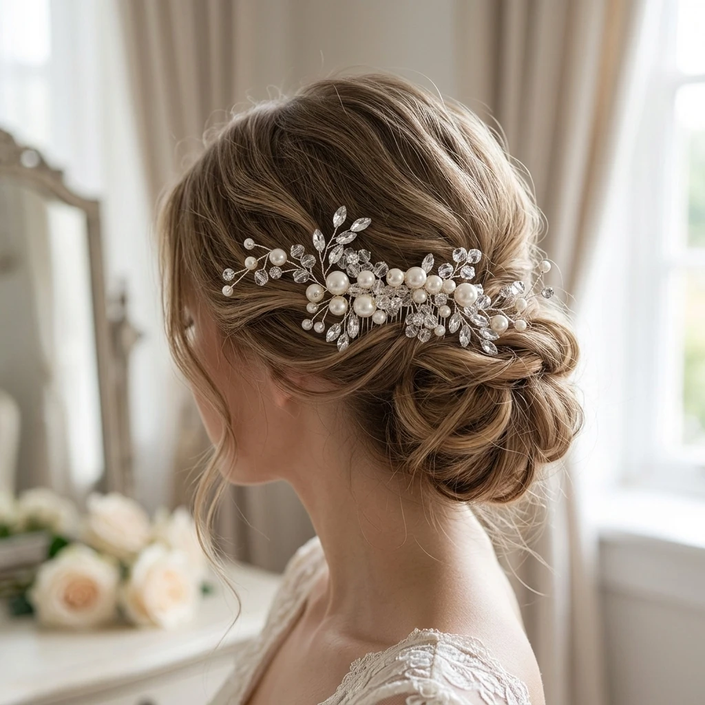 1pc Hair Comb Pearl Crystal White Bridal Accessory for Wedding Ceremony Elegant Non-Slip Updo Headpiece Durable Jewelry