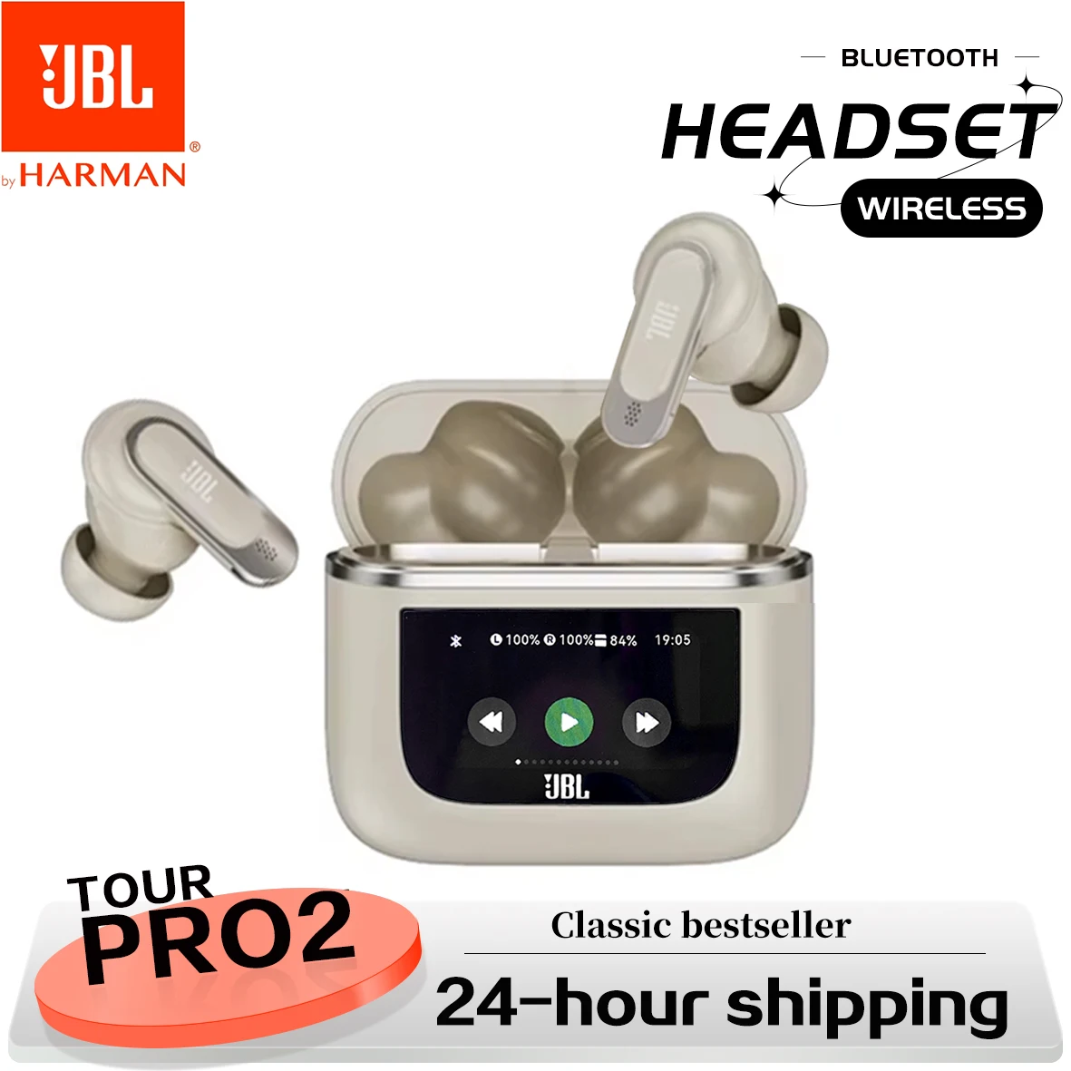 Original JBL Tour PRO 2 auriculares Bluetooth inalámbricos verdaderos auriculares estéreo auriculares deportivos con pantalla LCD inteligente versión HK
