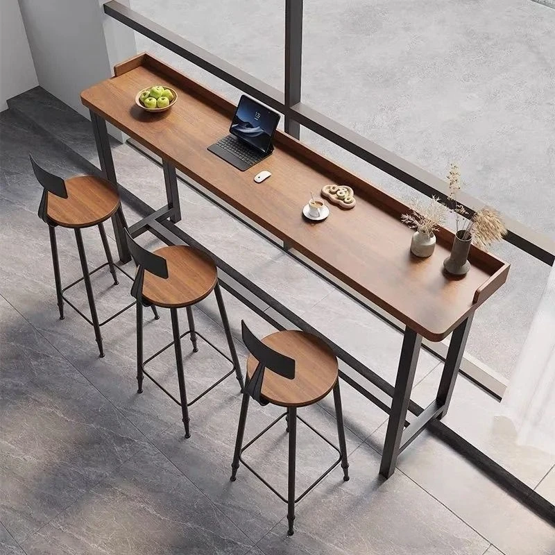 Solid wood bar table Household balcony Leisure small bar high table Solid wood bar cabinet Light luxury high-end long table
