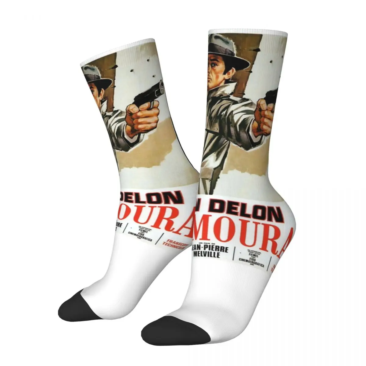 Retro Alain Delon Actor Merchandise Crew Socks Cozy Le Samourai 80s Movie Sport Middle Tube Sock Soft for Little Small Gifts