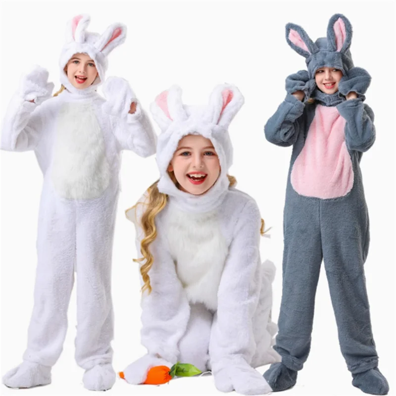 

Children's Animal Theme Performance Costume White Rabbit Outfit Halloween Rabbit Shape Costume Polyester Fiber Stage Performance