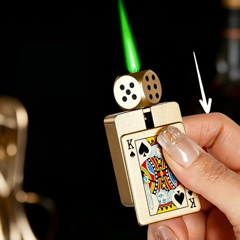 Unique Different Metal Butane Gas Lighters Novel Windproof Gas Lighters With Design Spinning Funny Dice Poker Smoking Accessory