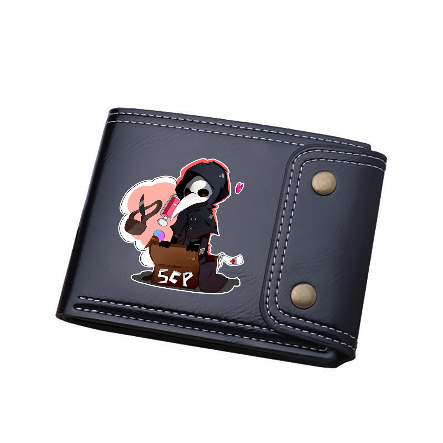 SCP Foundation Anime Short Wallets Oil Wax Leather Coins Purses Cartoon ID Card Holders SCP Money Bags Unisex Black Clutch