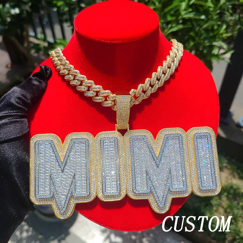 Customized  Big Double Layer Name  Necklace Personalized Word Pendant with High Quality Cubanchain Hip Hop Jewelry