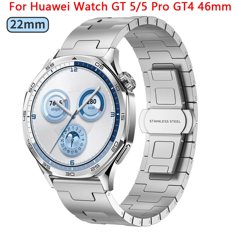 

Титановый металлический ремешок с пряжкой-бабочкой для Huawei GT 5 Pro GT5 GT4 GT3 GT2 H Стиль 22 мм Металлический деловой прецизионный стальной ремешок