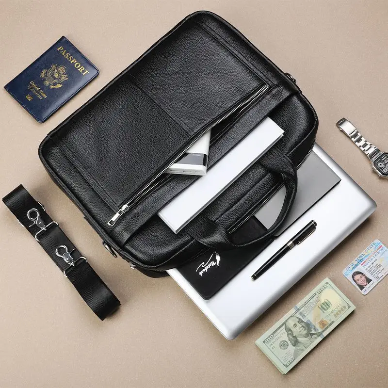 2027 New Luxury 100% Cow Genuine Leather Business Men's Briefcase Male Shoulder Bag Men Messenger Bag Tote Computer Handbag