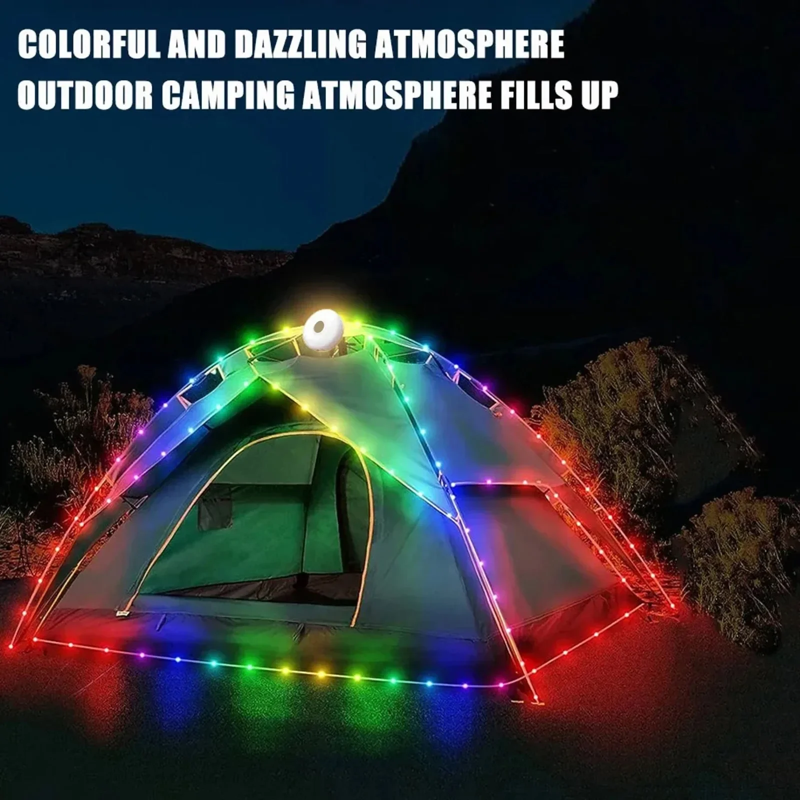 Camping String Lights 2 in1 Outdoor Waterproof Portable Stowable String Light with Lighting Modes USB Camping Lights for Hiking