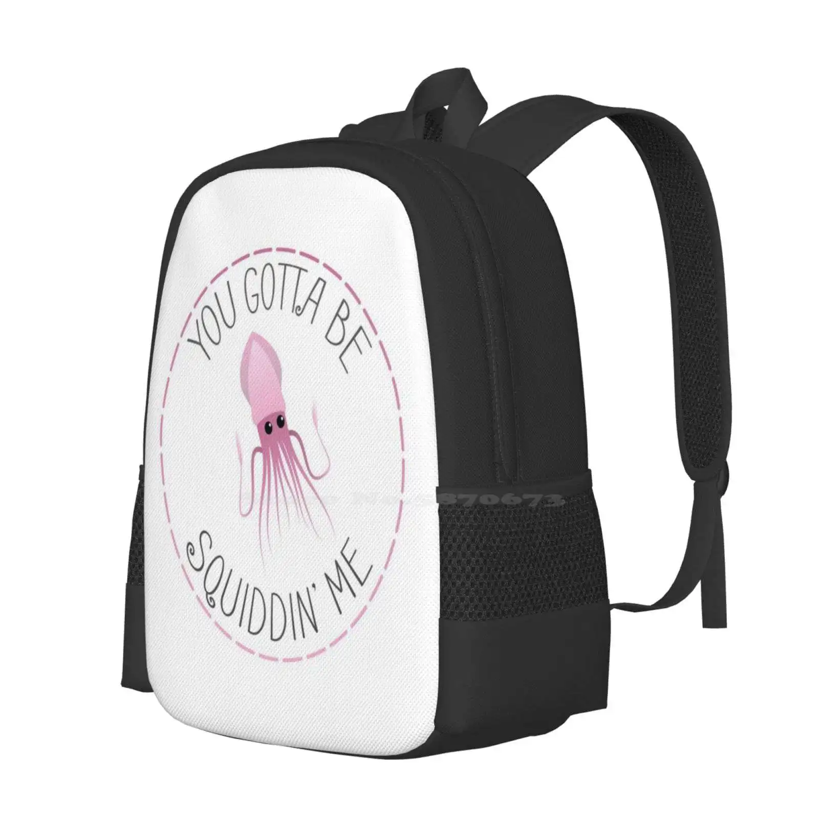 You Gotta Be Squiddin' Me Fashion Pattern Design Travel Laptop School Backpack Bag Cute Animal Spring Summer Flower Black Sting