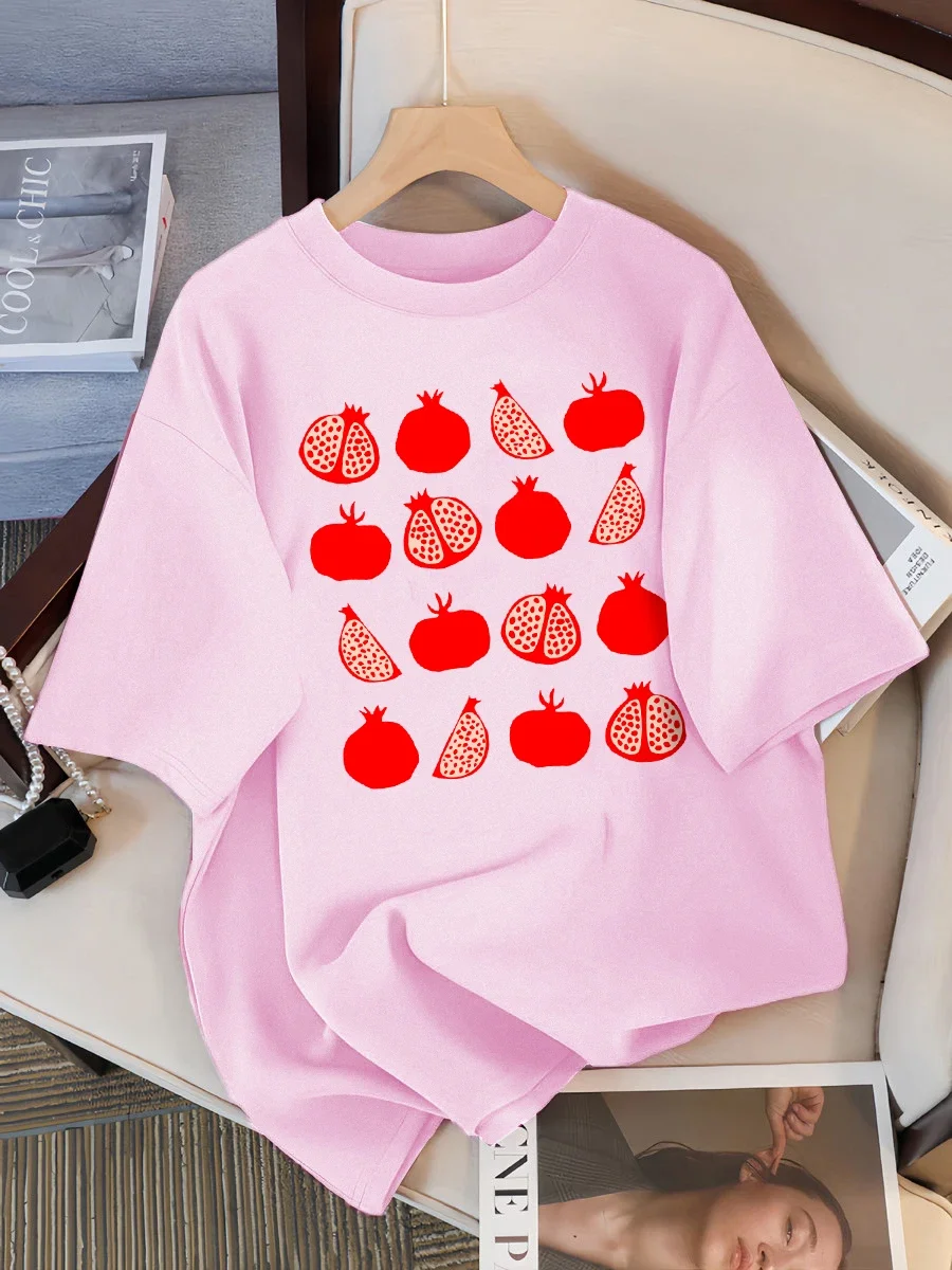 شكل الرمان التوضيح تي شيرت مطبوع المرأة عادية تي شيرت لينة أنثى الشارع ملابس بأكمام قصيرة الجرافيك الملابس الجديدة