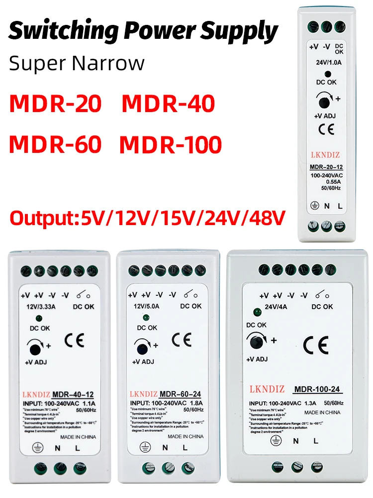 Mini commutateur d'alimentation industriel sur Rail Din AC/DC MDR-10W, sortie unique, 5V 12V 15V 24V 36V 48V, Source