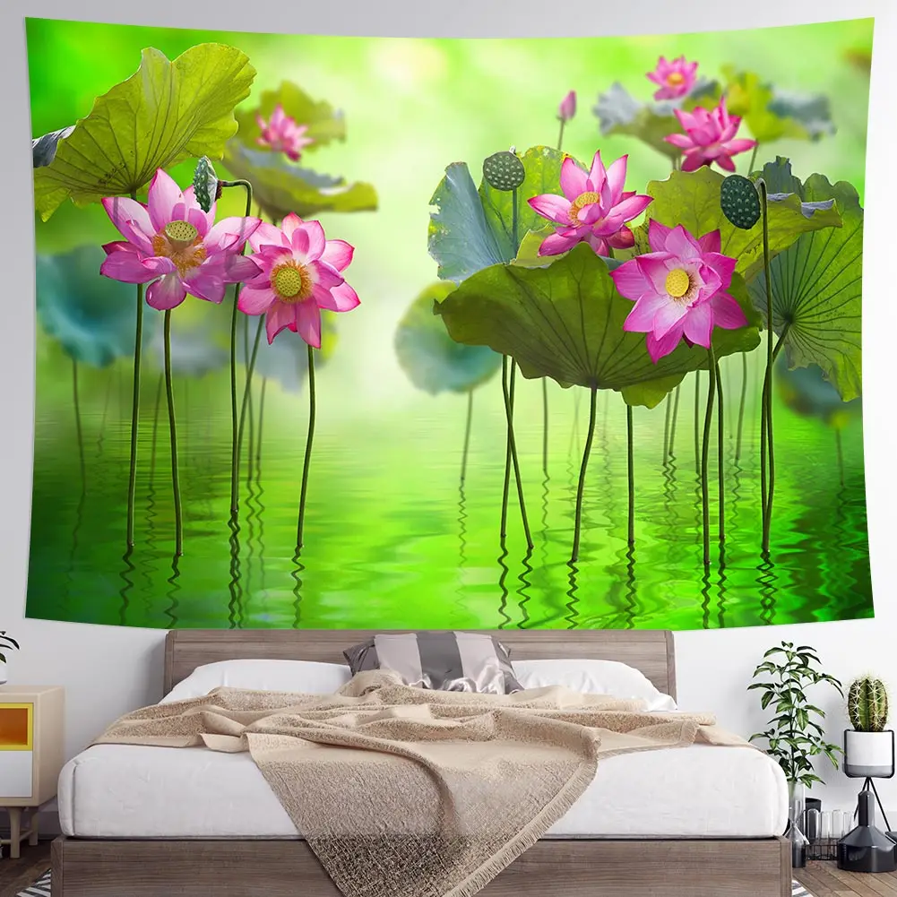 Lotus Flower Tapestry Abstract Watercolor Floral Tapestries Living Room Bedroom Wall Hanging Cloth for Home Decor Wall Blanket