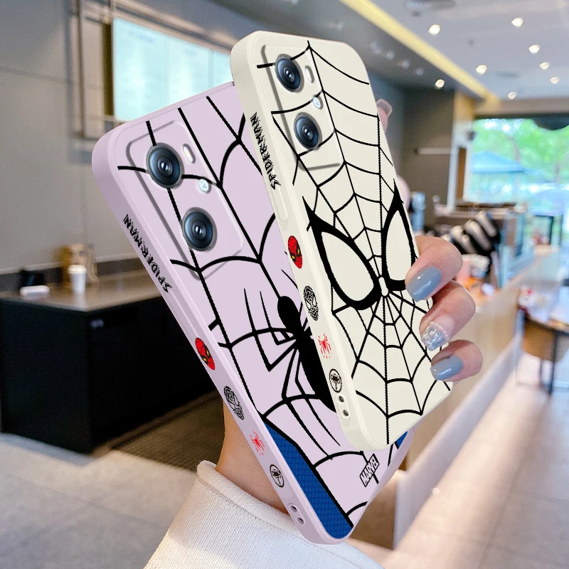 Spider Man Marvel Fashion Liquid Left Rope For OPPO Find X6 X5 X3 A98 A96 A94 A93 A77 A76 A74 A72 A57 A53 A16 5G Soft