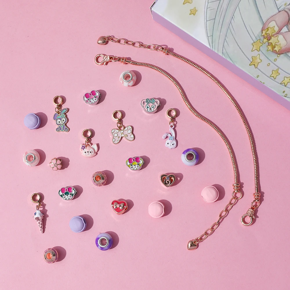 Disney Original Kawaii personaje Duffy Bear LinaBall colgante DIY cuentas caja ciega pulsera conjunto fiesta juguete para regalo hecho a mano