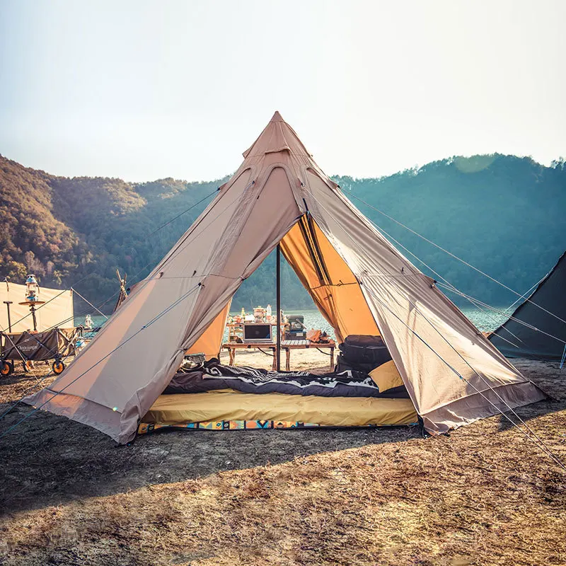 

Mongolian Yurt Camping Teepee 5-8Person Big Pyramid Backpacking Chimney Hole Shelter Cotton Rainproof Octagonal Tent Large Gazeb