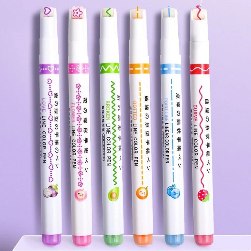 Double-headed Pattern Contour Student Highlighter, Handbook, Wavy Line, Key Curve, Color Marker, Pattern Contour Pen