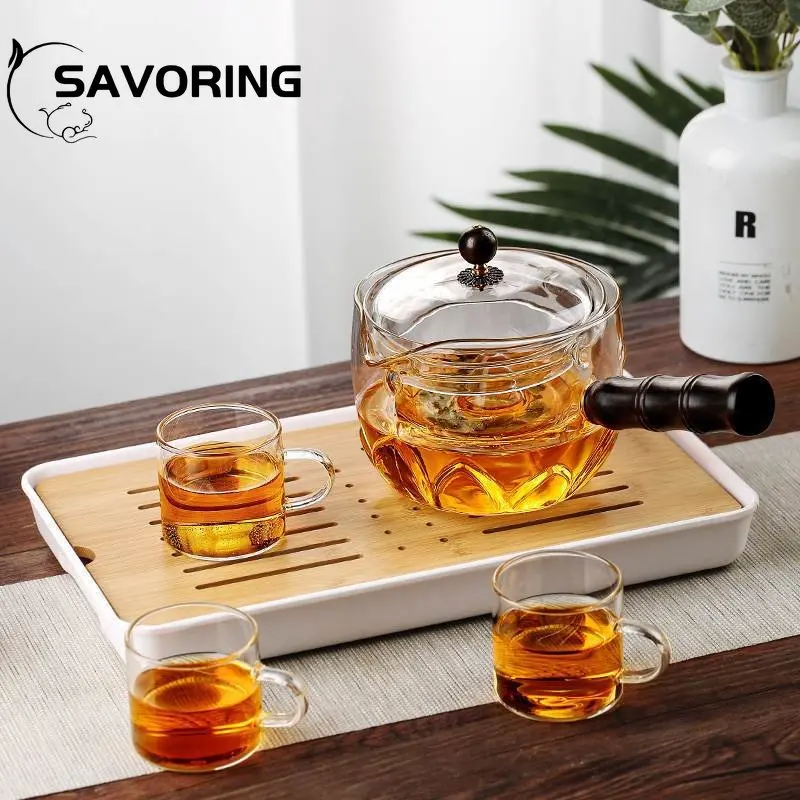 450ML Boutique Glass Side Handled Teapot High Temperature Resistance Tea Making Pot Double Layer Can To Rotate Green Tea Teaware