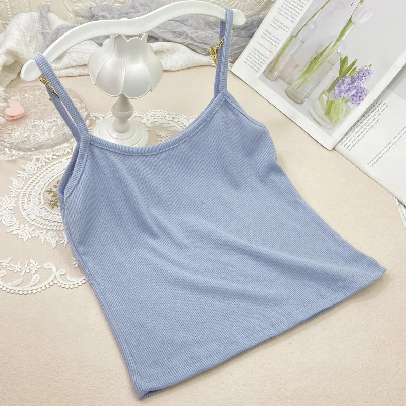 Summer New Solid Color Small Camisole for Girls and Students, with A Slimming Look and A Versatile Thread Vest. Short Base Shirt