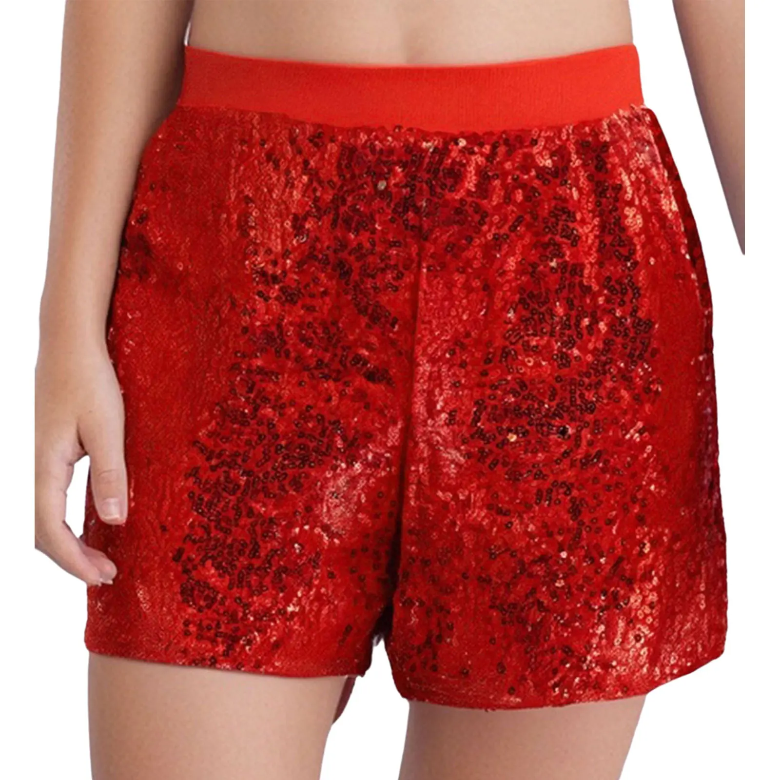 ‌Kids Girls Glitter Sequin Jazz Dance Shorts with Elastic Waistband Sparkly Comfortable Lined Bottoms for Stage Performances