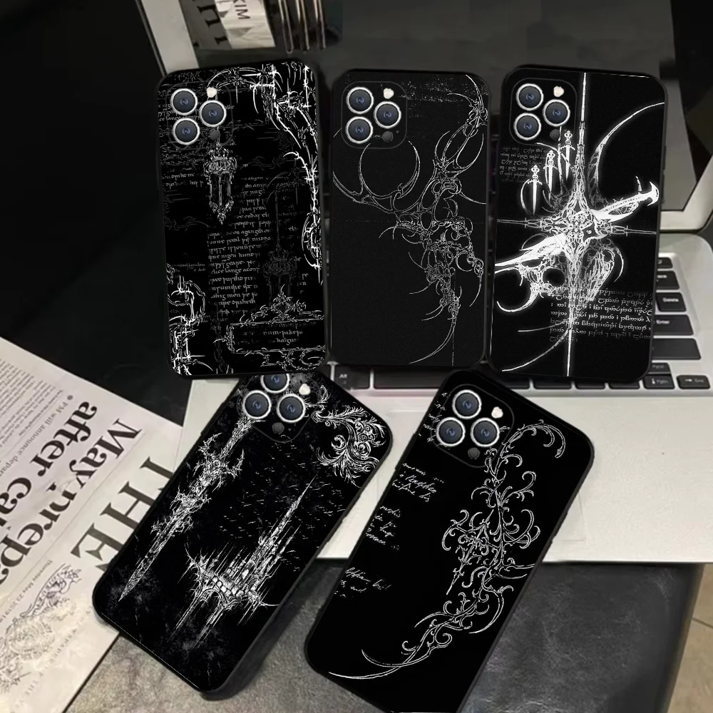 Funda de teléfono Cyber Sigil Cross para iPhone 16,15,14,13,12,11,Pro,X,XS,Max,XR,Plus,Mini cubierta negra suave