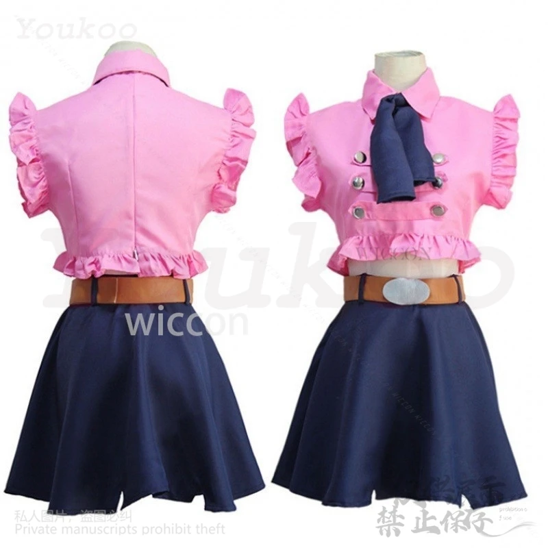 Anime The Seven Elizabeth Liones Cosplay Costume Pink Top Dress Lolita Wigs Deadly Sins For Halloween Christmas Party