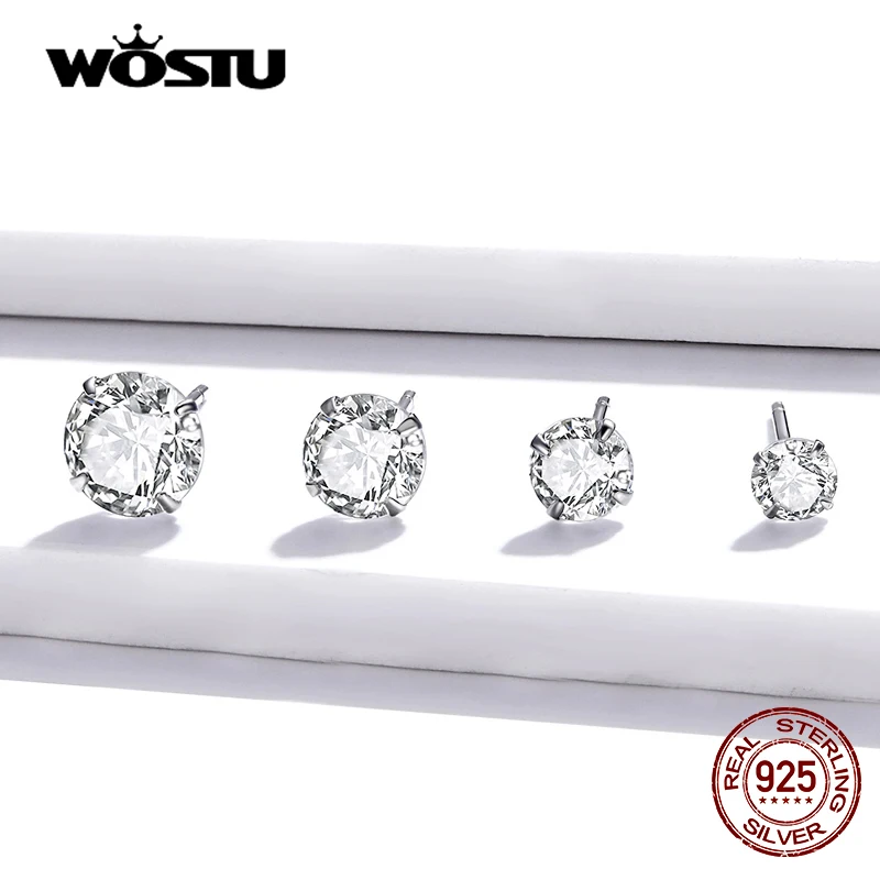 WOSTU 925 Sterling Silver Dazzling CZ Zircon Stud Earrings For Women Girl Girlfriend Daily Jewelry Gift CTE166