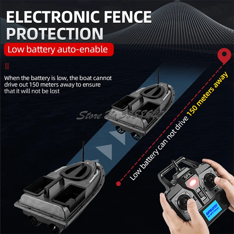 Smart 40GPS Dual Hopper Remote Control Bait Boat 500M 1.5KG Load Waterproof GPS Automatic Return High Speed RC Fishing Bait Boat