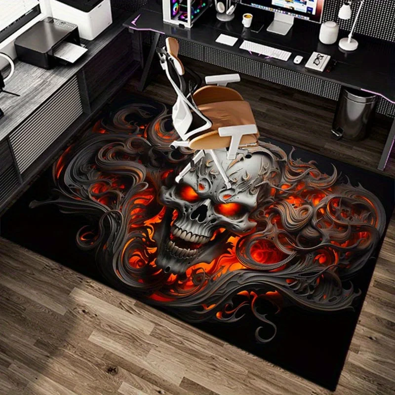 3D Skull Doormat, Cool Skeleton Entrance Rug, Gothic Biker Floor Mat, Non-slip Living Room Carpet, Man Cave Decor