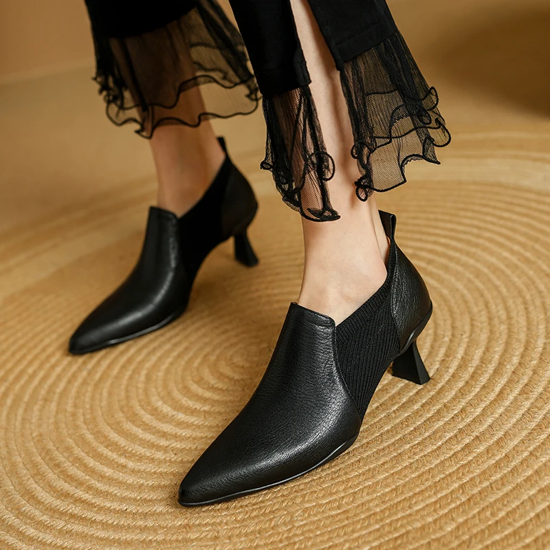 

Women Pumps High Heel Genuine Leather 2025 Spring Summer Pointed Toe Mature Working Shoes Woman Basic Office Lady Women Shoes