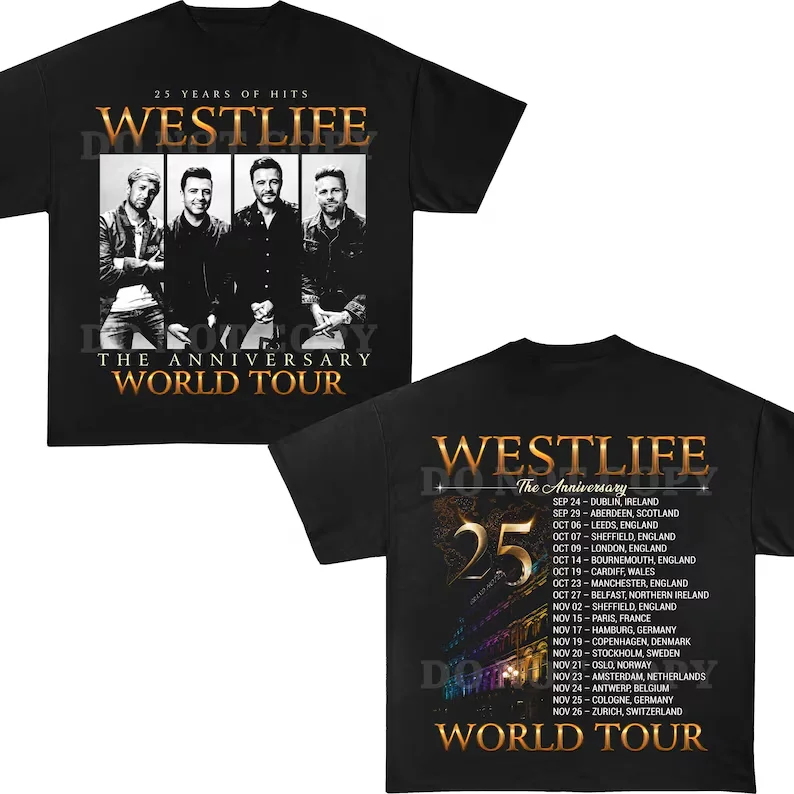 2026 Westlife 25 The Anniversary Tour Summer Men's and Women's Pure Cotton T-shirt Comfortable, Breathable, High Quality Ins Y2k