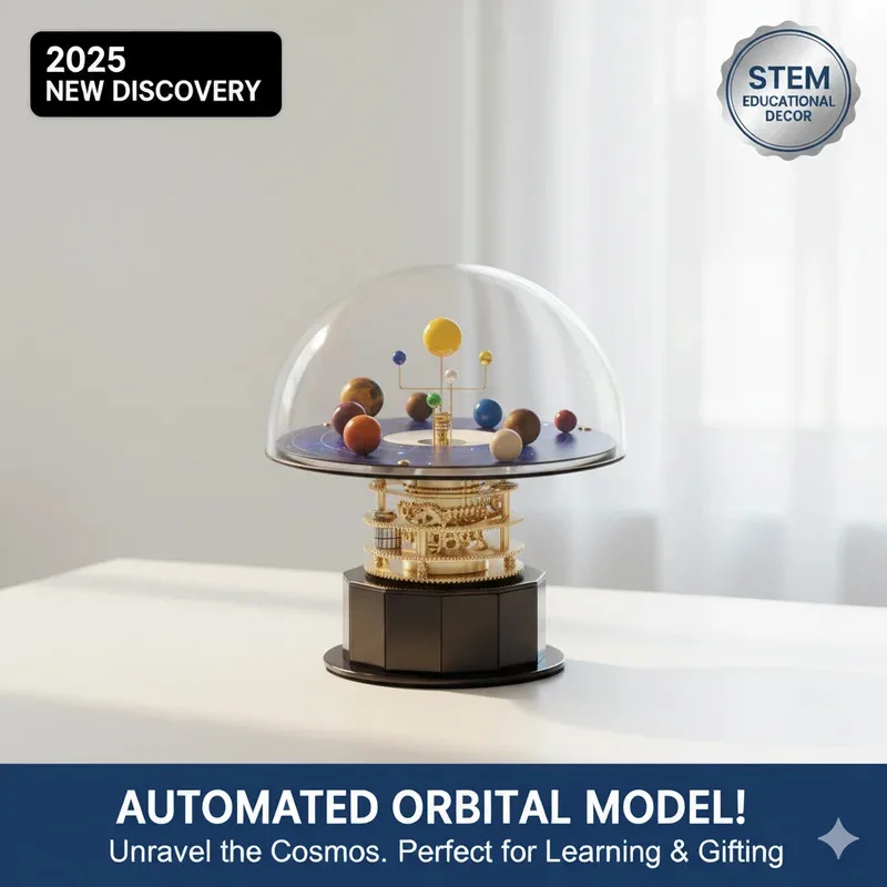 Automatic Rotating Solar System Model with LED Light Metal Planet Ornament STEM Educational Desk Decoration Office Home Decor