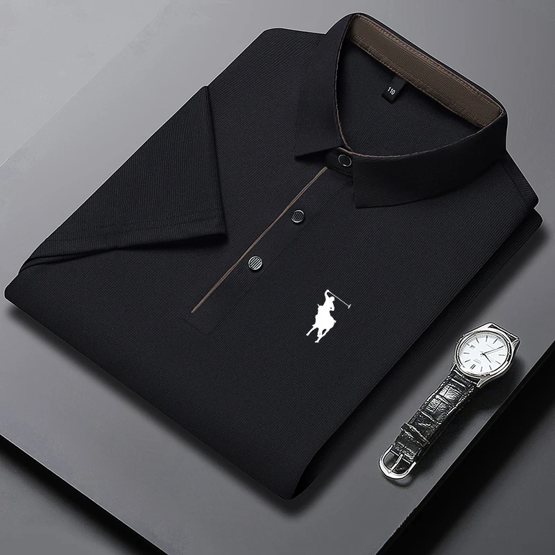 

Men's Business Casual Solid Color Short Sleeve Polo Shirt with Badge Fashionable Breathable Comfortable Versatile Business Top