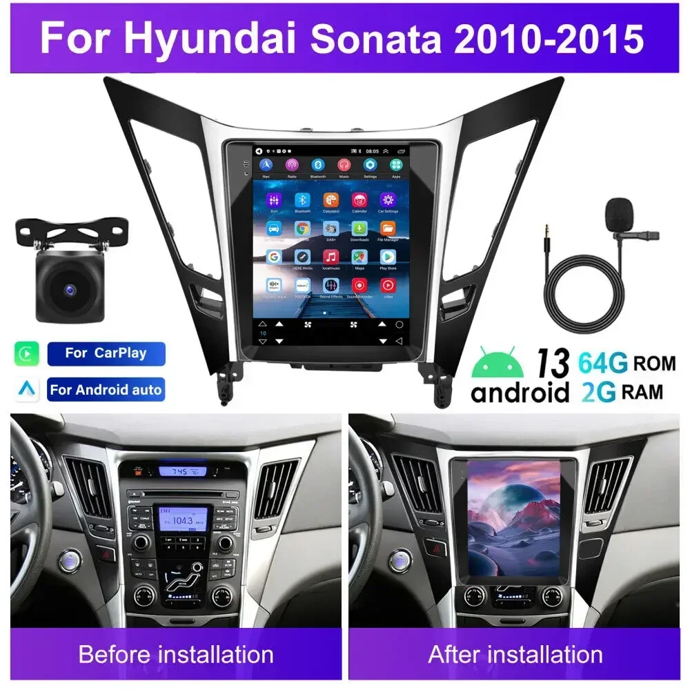 For 2011-2015 Hyundai Sonata 8th Generation Android 13 In-Car Navigation System 9.7-in Built-in with CarPlay+Android Auto/2+32G