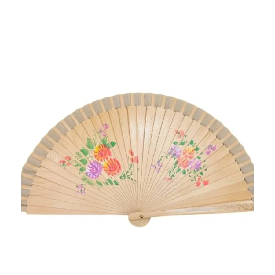 Floral Vintage Spanish Folding Fan Doubled-Side Flower Wood Fan for Wedding Party Decor/Dancing Hand Fan